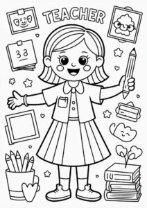 Teacher Coloring Pages OF Easy Schol Bling For Kids 1