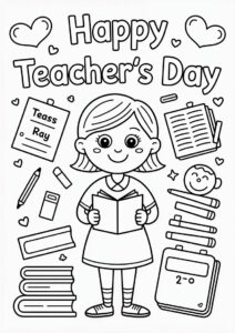 Teacher Coloring Pages OF Happy Teachers Day Words With School Materials 2