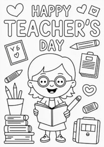 Teacher Coloring Pages OF Happy Teachers Day Words With School Materials 4