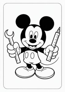 Teacher Coloring Pages OF Mickey Mouse Holding Measuring Tools 1