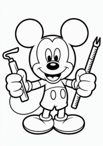 Teacher Coloring Pages OF Mickey Mouse Holding Measuring Tools 2