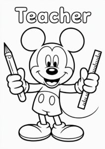 Teacher Coloring Pages OF Mickey Mouse Holding Measuring Tools 3