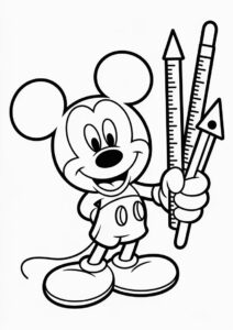 Teacher Coloring Pages OF Mickey Mouse Holding Measuring Tools 4
