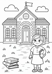 Teacher Coloring Pages OF Old Brick School 1