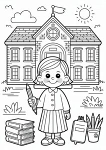 Teacher Coloring Pages OF Old Brick School 3