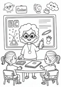 Teacher Coloring Pages OF Showing Her Students A Gadget 1