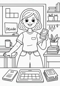 Teacher Coloring Pages OF Showing Her Students A Gadget 4