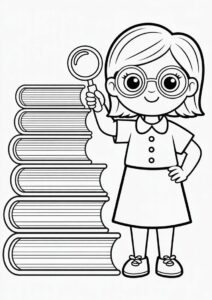Teacher Coloring Pages With A Magnifying Glass Beside A Stack OF Massive Books 2