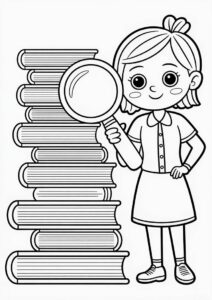 Teacher Coloring Pages With A Magnifying Glass Beside A Stack OF Massive Books 3