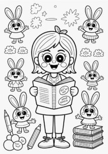 Teacher Coloring Poges Surrounded By Hoppy Students 2