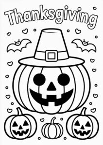 Thanksgiving Pumpkin Coloring Page Wearing Pilgrim Hat 1