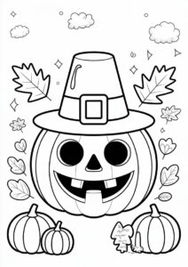 Thanksgiving Pumpkin Coloring Page Wearing Pilgrim Hat 2