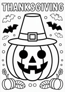 Thanksgiving Pumpkin Coloring Page Wearing Pilgrim Hat 4