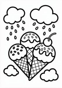 Three Ice Cream Coloring Page Cones With Sprinkles In The Clouds For Kids 1