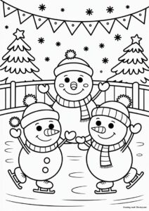 Three Snowmen Tce Skating During Christmas 1