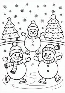 Three Snowmen Tce Skating During Christmas 4
