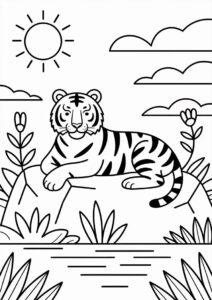 Tiger Enjoying The Warm Sun Coloring Page 1