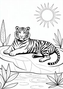 Tiger Enjoying The Warm Sun Coloring Page 2