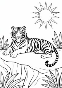 Tiger Enjoying The Warm Sun Coloring Page 3