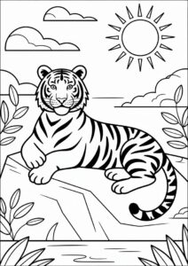 Tiger Enjoying The Warm Sun Coloring Page 4