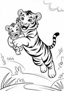 Tiger Leaping With Cub Coloring Page 3