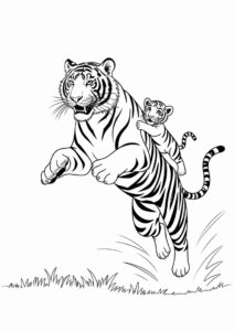 Tiger Leaping With Cub Coloring Page 4