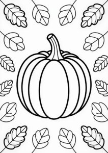 Top Of A Pumpkin Coloring Page Surrounded By Fall Leaves 1