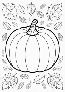 Top Of A Pumpkin Coloring Page Surrounded By Fall Leaves 2