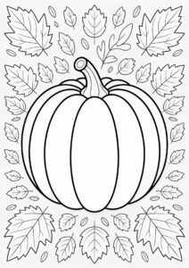 Top Of A Pumpkin Coloring Page Surrounded By Fall Leaves 3