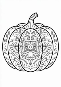 Top View Pumpkin Coloring Page Mandala With Floral Design 2