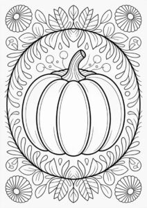 Top View Pumpkin Coloring Page Mandala With Floral Design 3