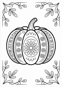 Top View Pumpkin Coloring Page Mandala With Floral Design 4