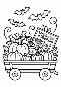 Trick or Treat cart with pumpkins and bats 1