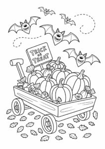 Trick or Treat cart with pumpkins and bats 3