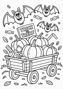 Trick or Treat cart with pumpkins and bats 4