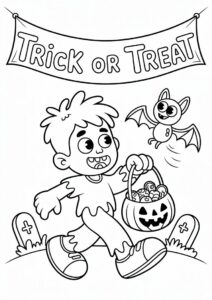 Trick or Treat with cute zombie and bat 2