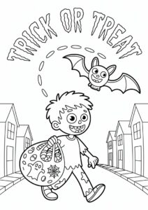 Trick or Treat with cute zombie and bat 3