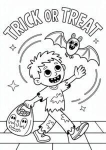 Trick or Treat with cute zombie and bat 4
