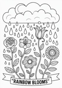 Trippy Rain Coloring Page And Flowers Art 1