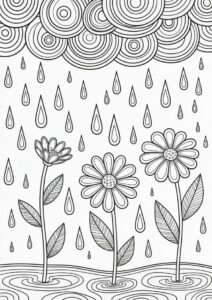 Trippy Rain Coloring Page And Flowers Art 2