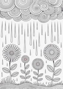 Trippy Rain Coloring Page And Flowers Art 3