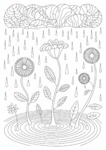 Trippy Rain Coloring Page And Flowers Art 7