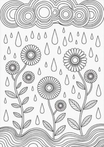 Trippy Rain Coloring Page And Flowers Art 9