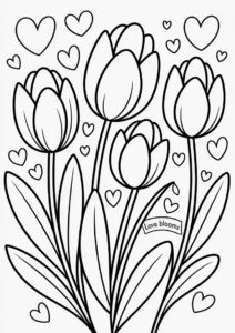 Tulips With Love Hearts To Color 2