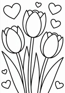 Tulips With Love Hearts To Color 4