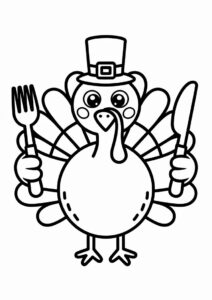 Turkey Holding A Fork And Knife Coloring Page 3
