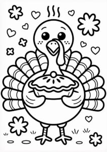 Turkey Holding A Steaming Pie Coloring Page 1