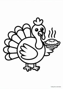 Turkey Holding A Steaming Pie Coloring Page 3