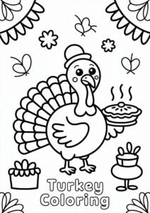Turkey Holding A Steaming Pie Coloring Page 4