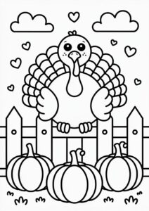 Turkey Sitting On Fence With Pumpkins On The Ground 4